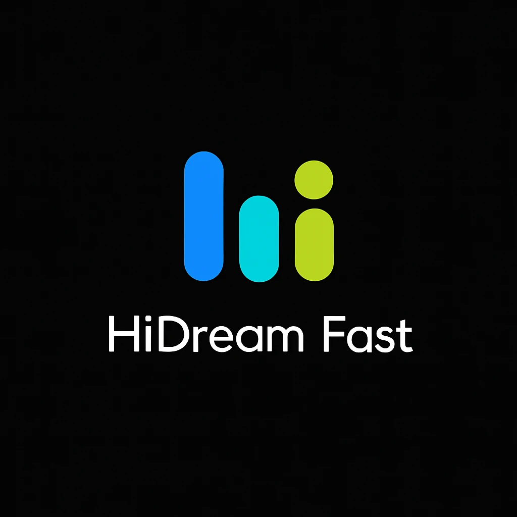 create high dream logo like this with text "HIDream Fast", black background  emoji