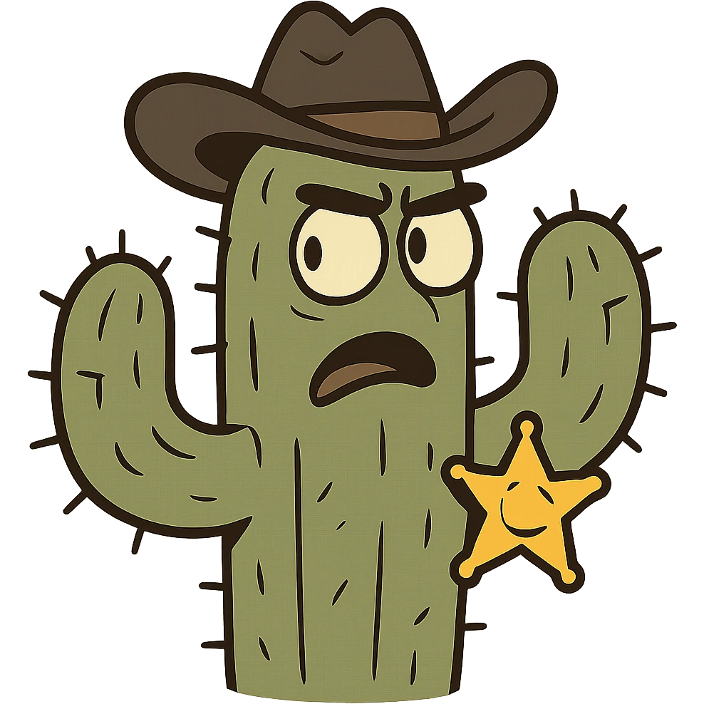 cactus with a sheriff badge, western cartoon style emoji