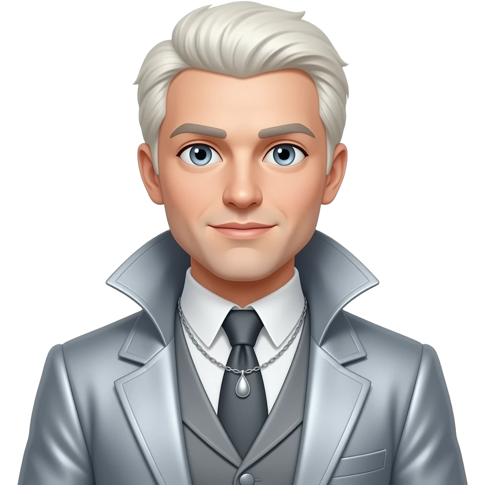 The Servant Prince from The Wonderful Wizard of Oz with grey eyes, white blonde hair, grey metallic coat and funnel, grey necklace emoji