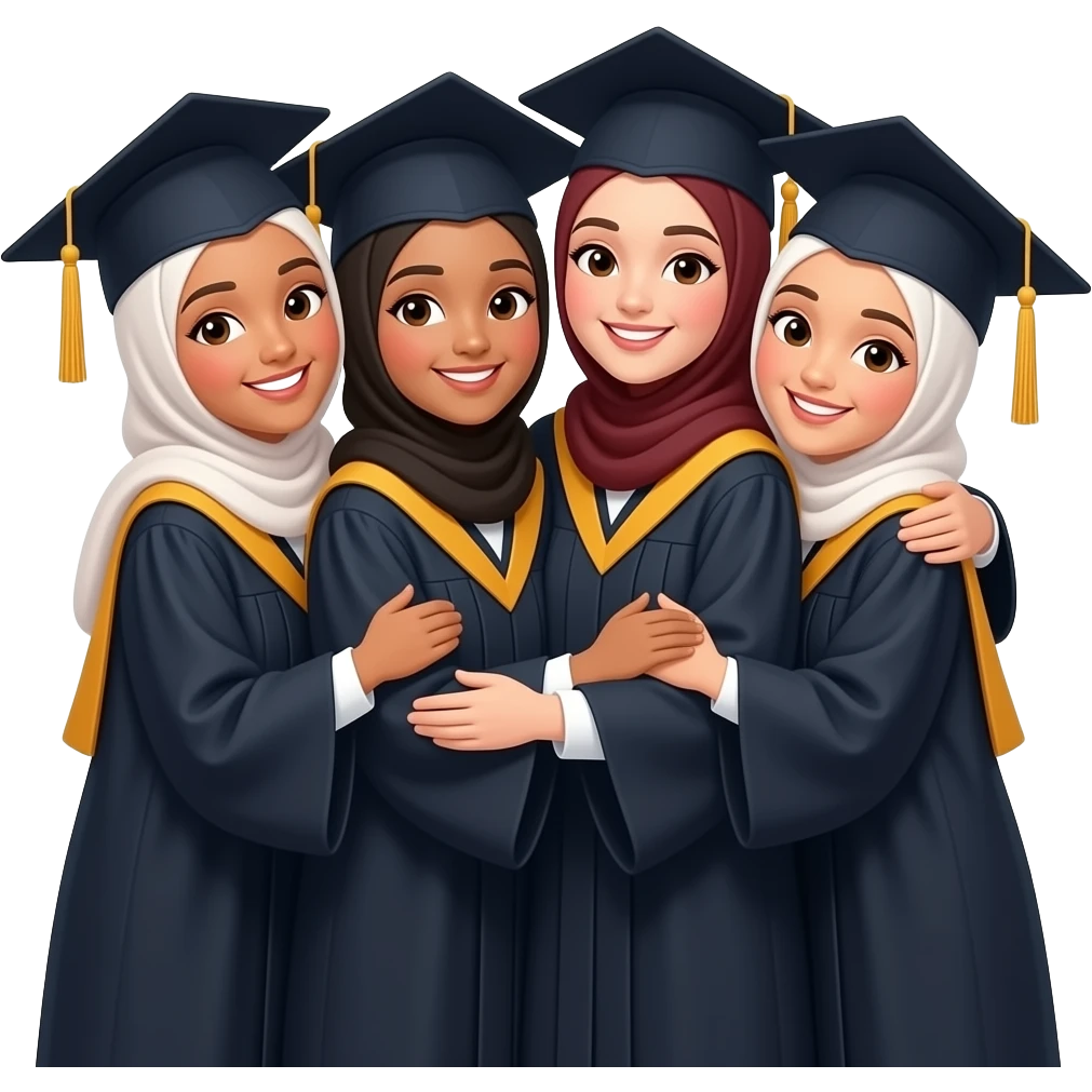 4 white skinned graduates besties hugging in hijab only white skinned emoji