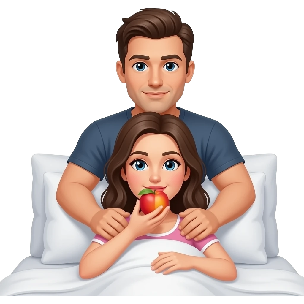 Man behind female with peach in bed emoji