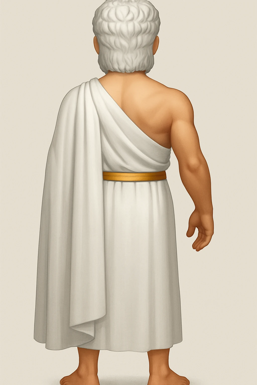 fullbody silverhair god ZEUS, white cape, standing still backview emoji