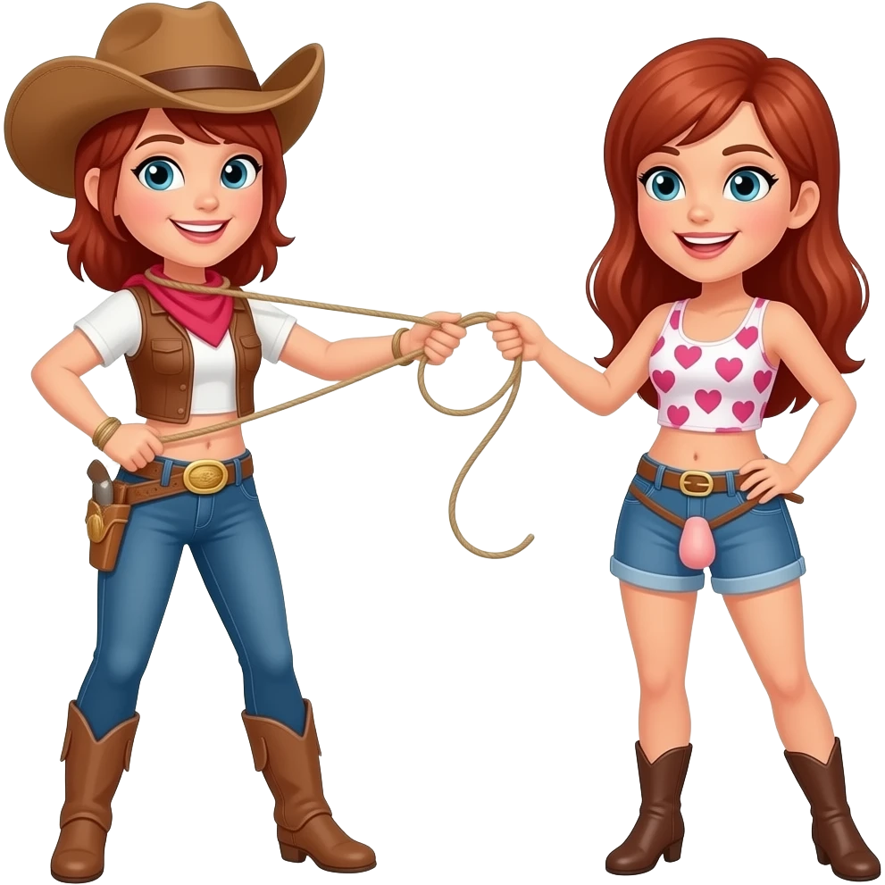 cowgirl lassoing another cowgirl wearing strap on penis emoji