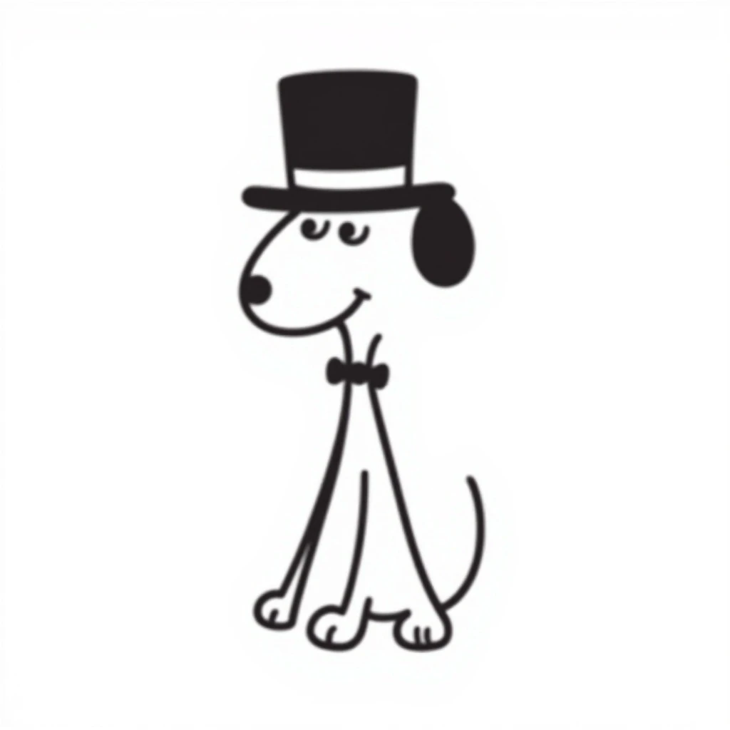a stick-figure dog inspired by Tom Watson's Stick Dog, with a top hat emoji