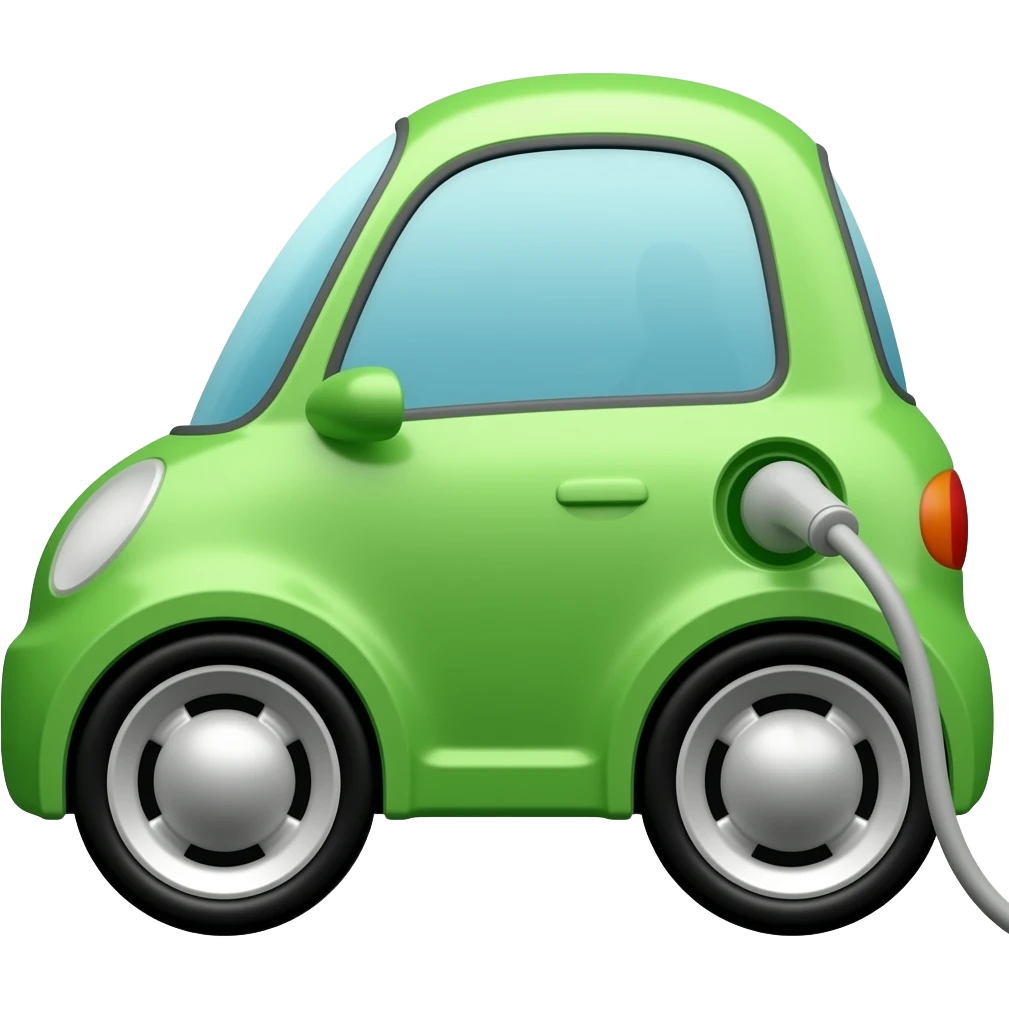 electric car with charging cable plugged in, green color emoji