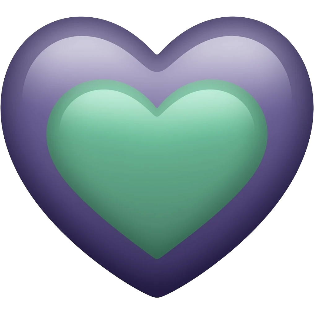 Dark purple #742948 and green #D8FFA1 heart emoji