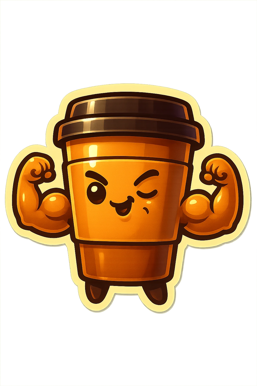 Tall coffee cup, showing off muscles, smirking, flirty emoji