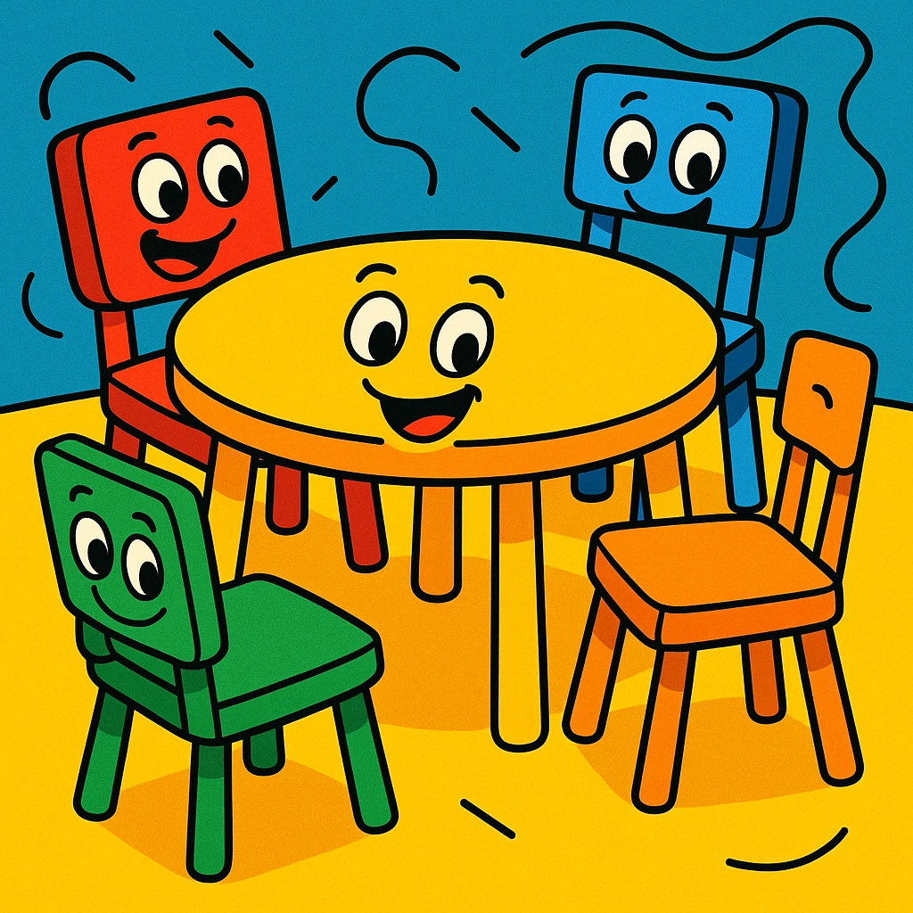 playful cartoon style table with four chairs emoji