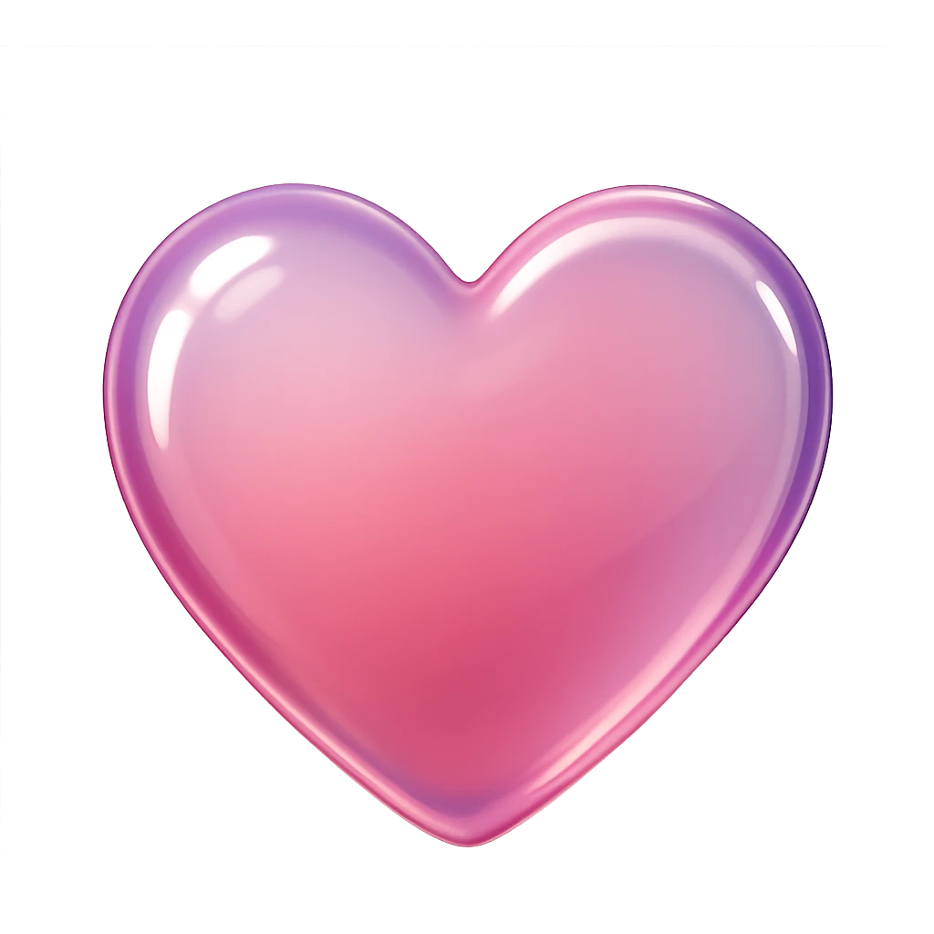 Heart with a glassy effect, no background, digital illustration, soft gradients, style of a shiny glass heart with smooth gradient transitions, transparent background. emoji