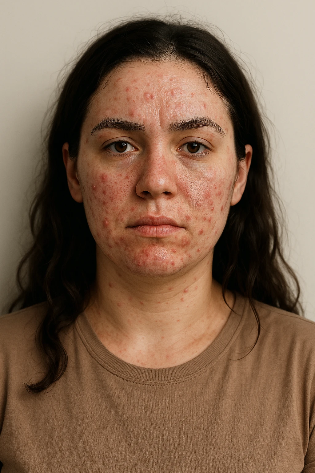 donna con acne e pelle impura per la pcos emoji