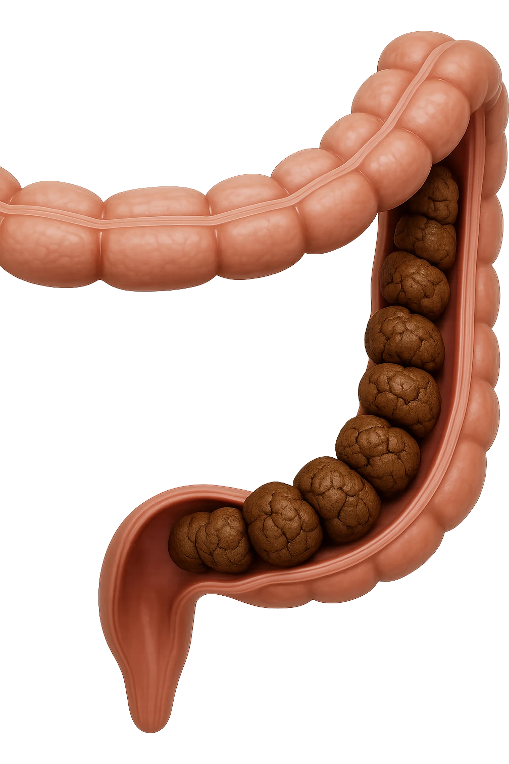 colon umano anatomico con feci a pallini all'interno, stipsi, iperrealistico 4k emoji