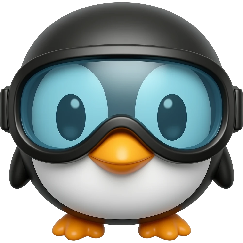 Isolated black goggles, thick black frame with two connected rounded lenses, cartoon toy style like the orange penguin toy, transparent background, front view, clean and cute, no character emoji