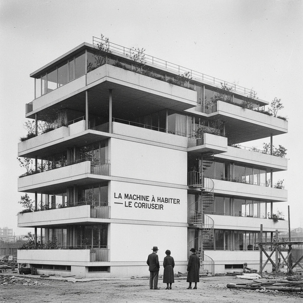 "Машина для жилья" Ле Корбюзье. Стиль конструктивизм 

Архивное фото, 1920-е годы

 emoji