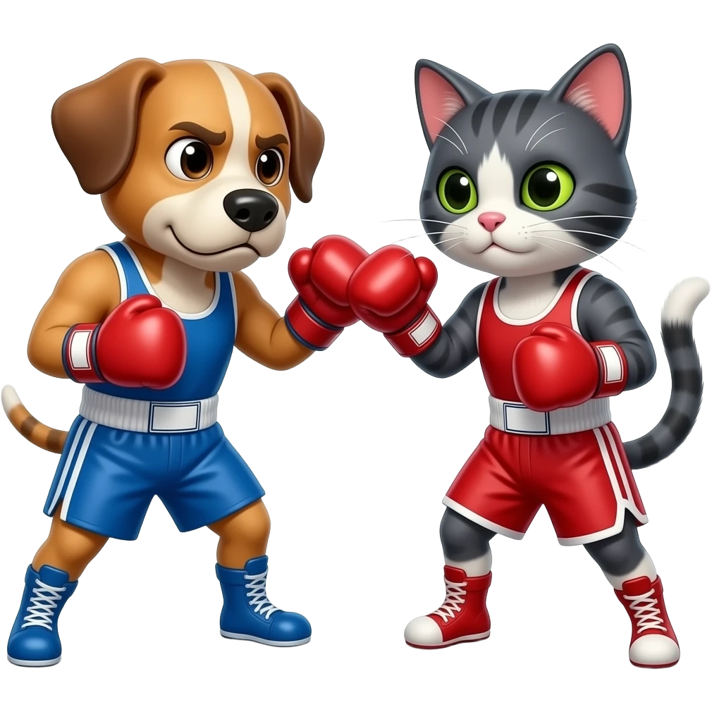 Cachorro forte pobre é feio vs Gato fraco rico é bonito em uma luta de boxe emoji