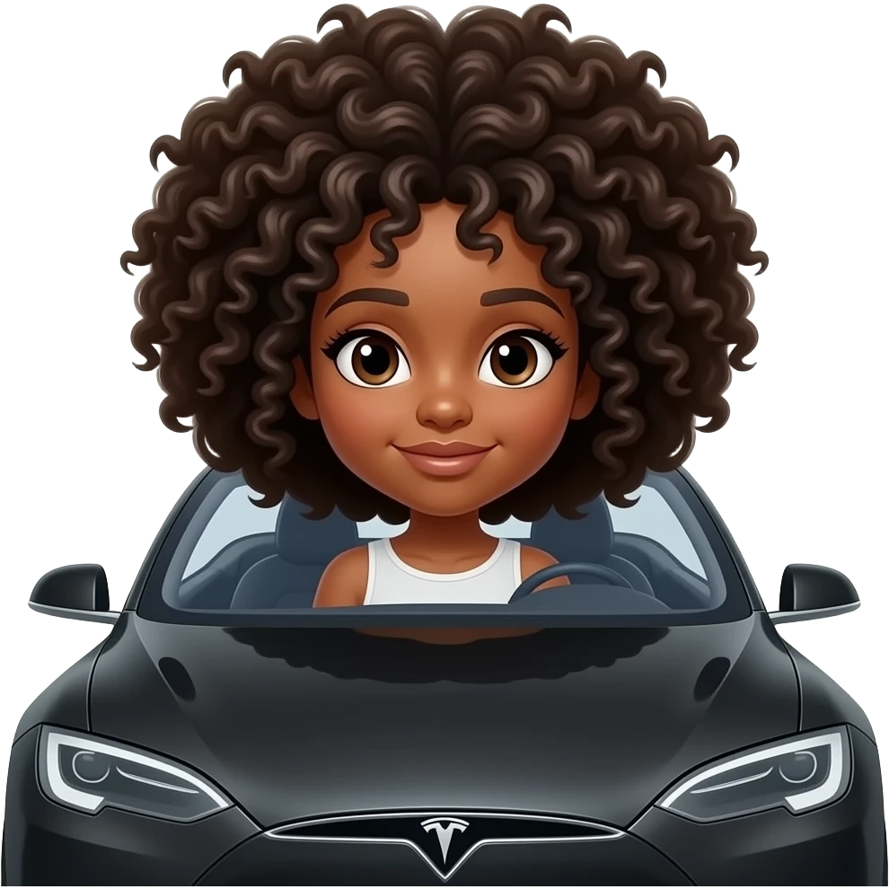 medium skin tone girl with big hair inside black tesla emoji