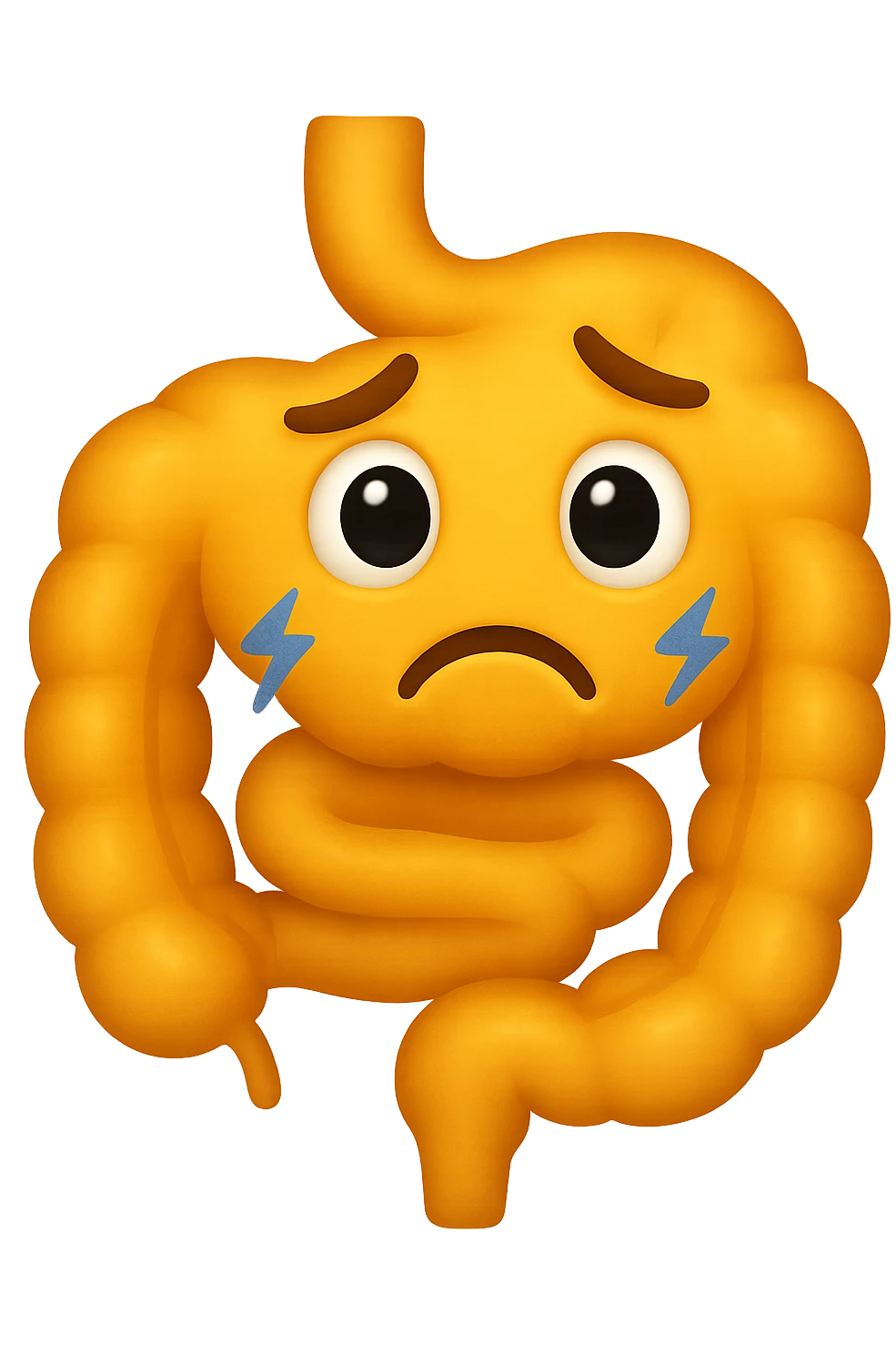 emoji stile iphone di un intestino con mal di pancia, espressione preoccupata emoji