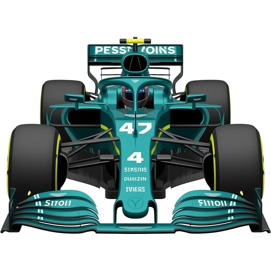 Lance stroll Aston Martin f1 car sideways with the driver in the car wearing a black helmet emoji