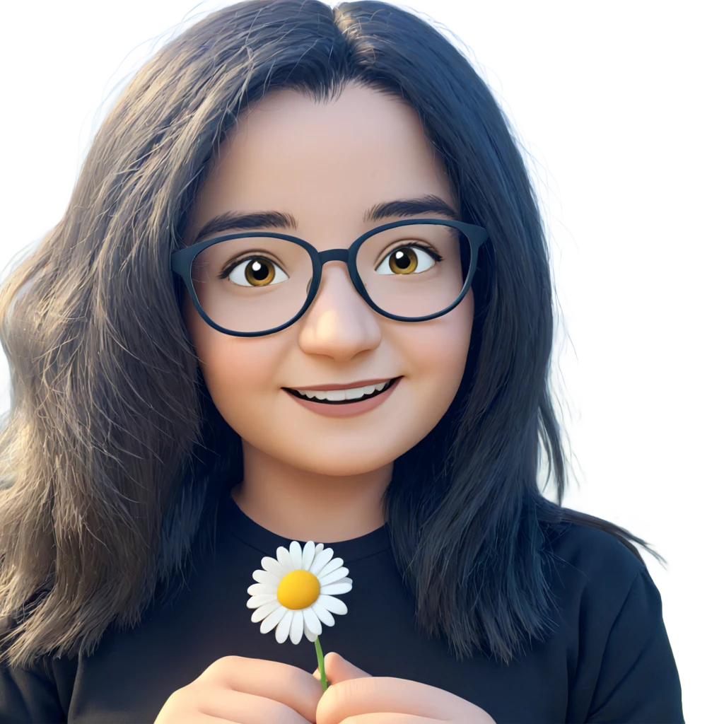 smiling girl holding daisy emoji