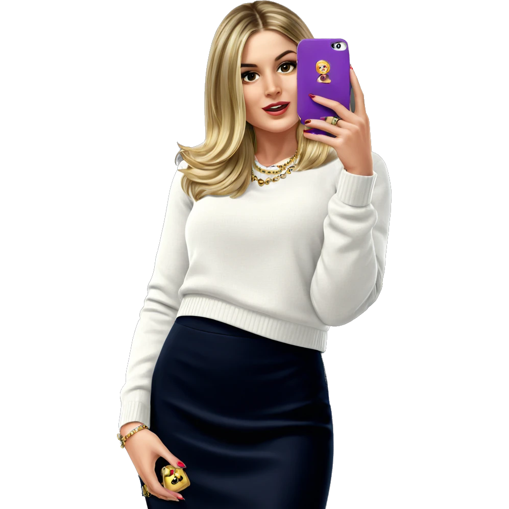 blonde girl with jewelry bag emoji