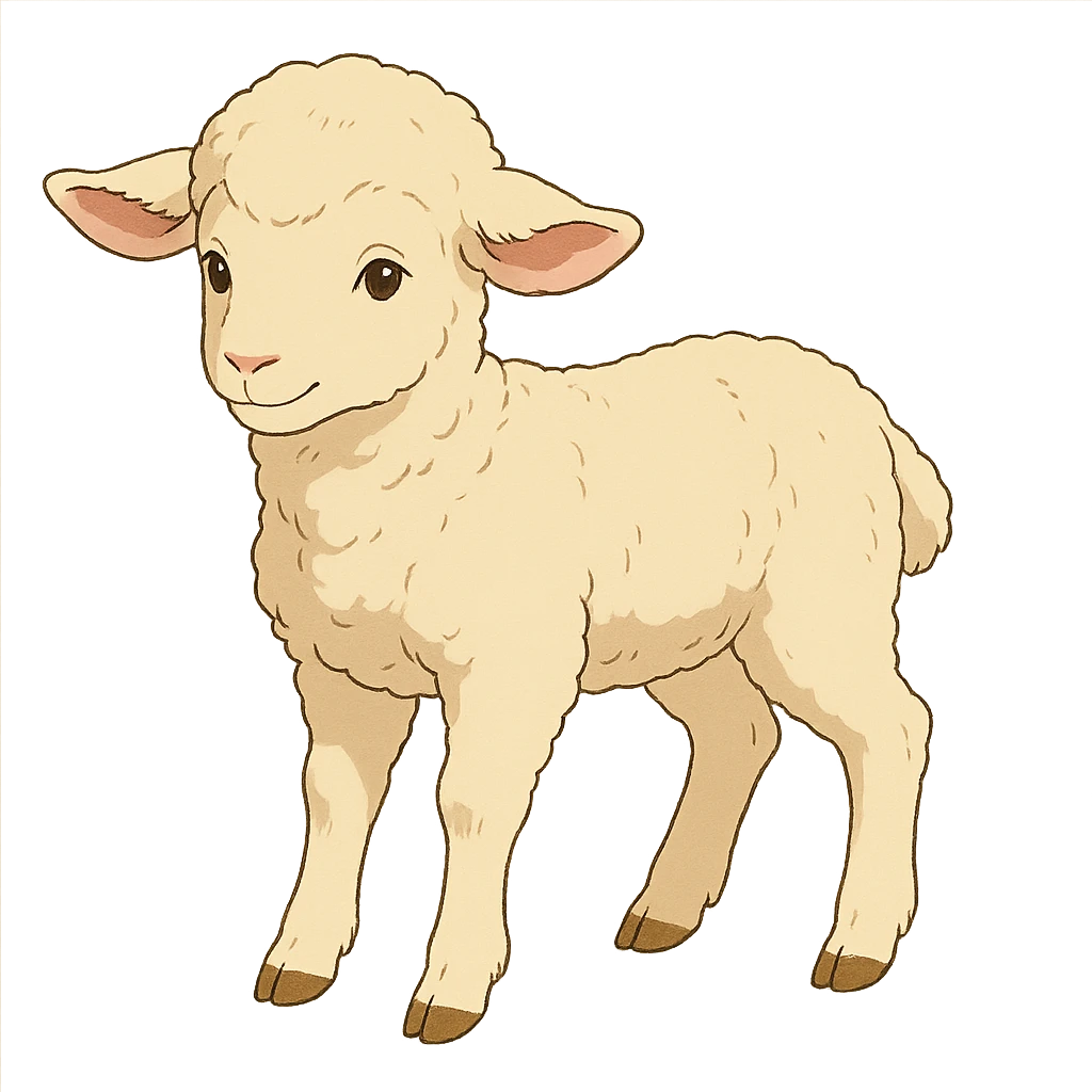 ghibli style lamb with gentle expression emoji