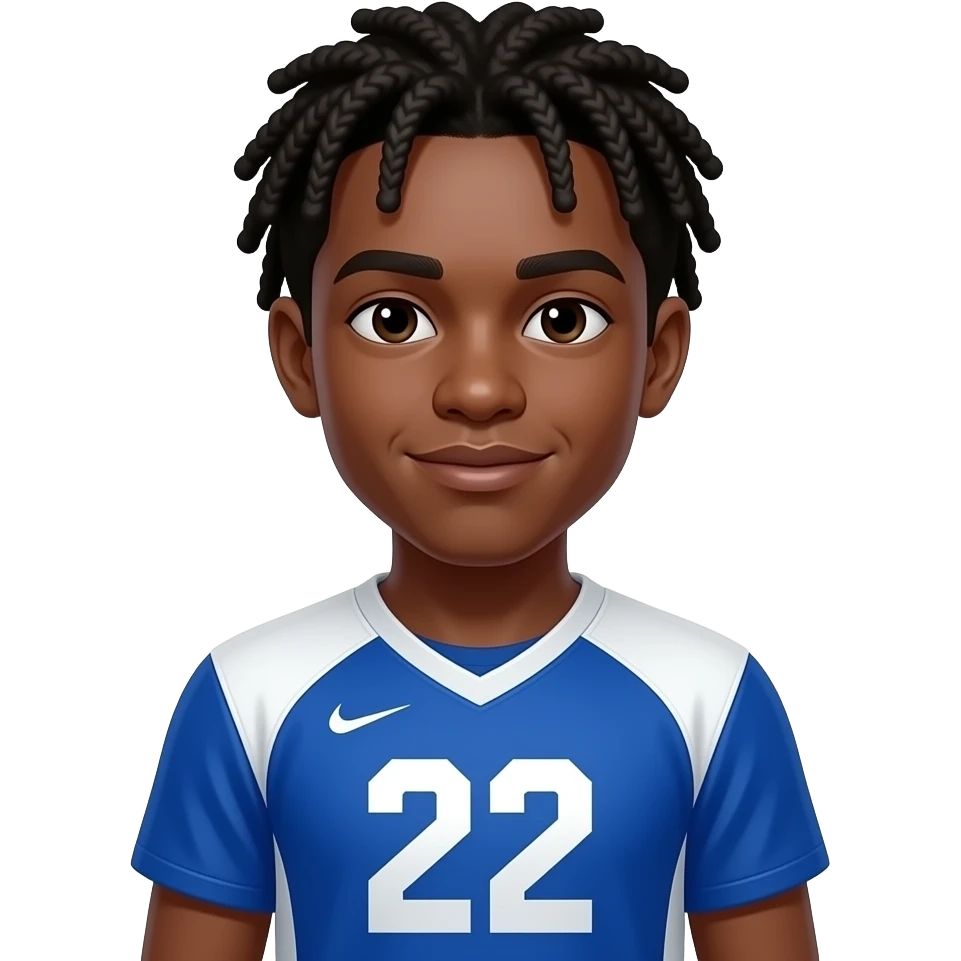 African American teenage boy with cornrows wearing a blue and white jersey shirt with 22 on it emoji