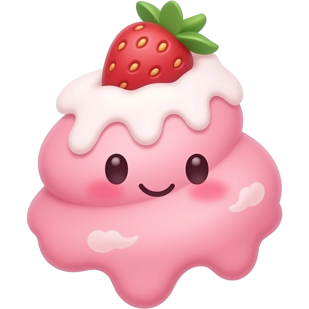 strawberry ice cream emoji, slightly darker pink, cute face, 3D style emoji