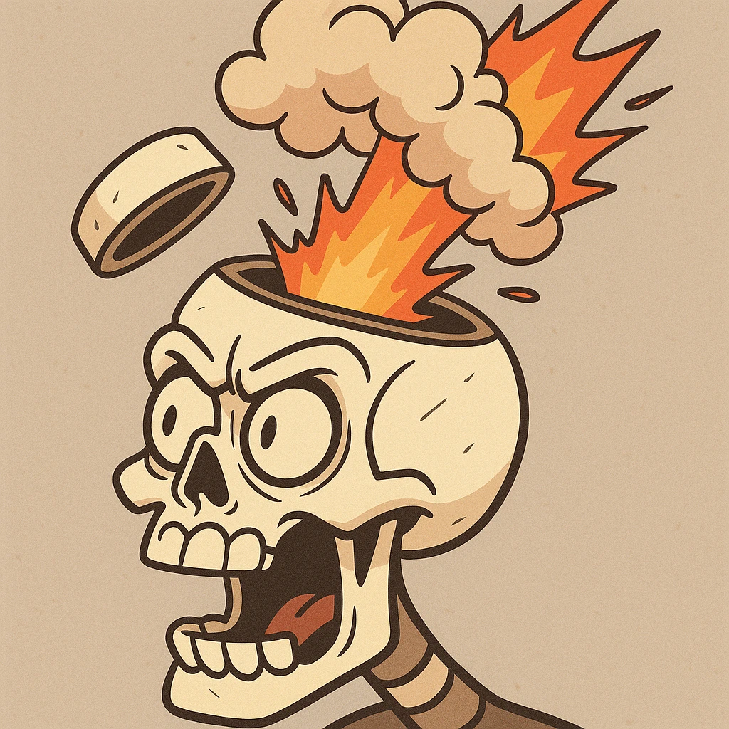a skull with its top blasting off, dramatic energy, cartoon style emoji