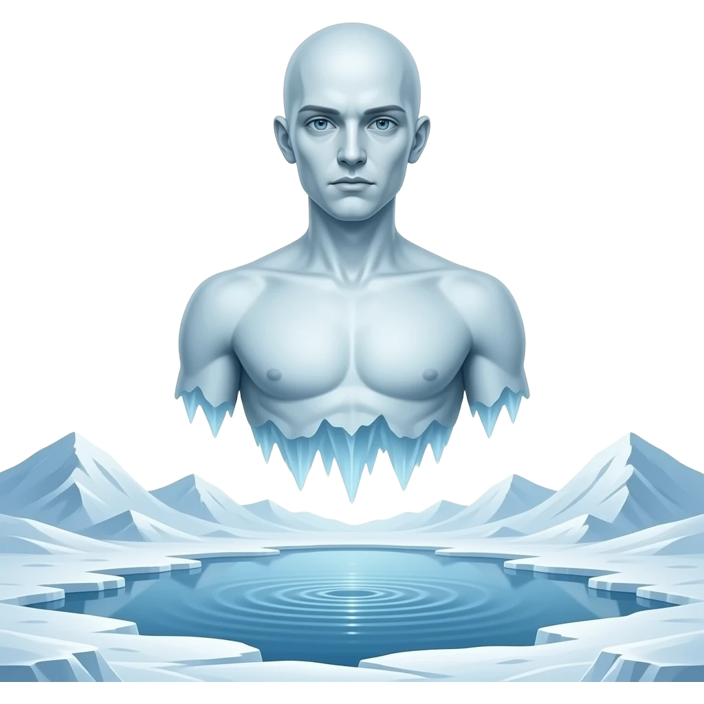 deformed ethereal upper body hovers over frozen landscape - a Gustave Doré piece, depicting traitors frozen in a lake of ice in the ninth circle of Dante's Inferno emoji