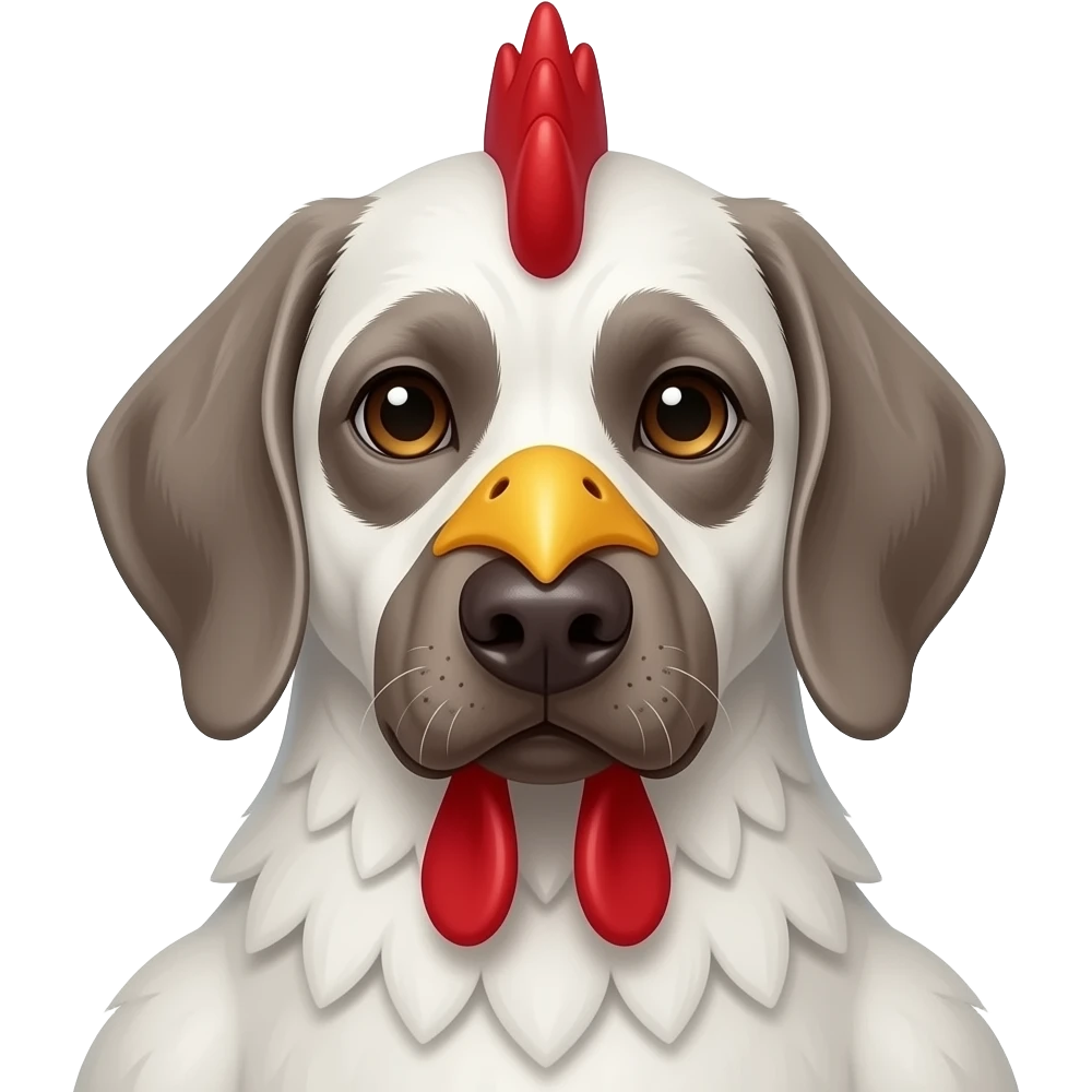 Gray Weimeraner dressed as a chicken emoji