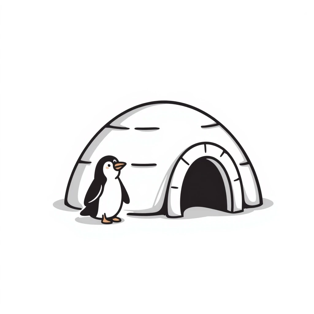 hand drawn sketchy lines black and white igloo emoji