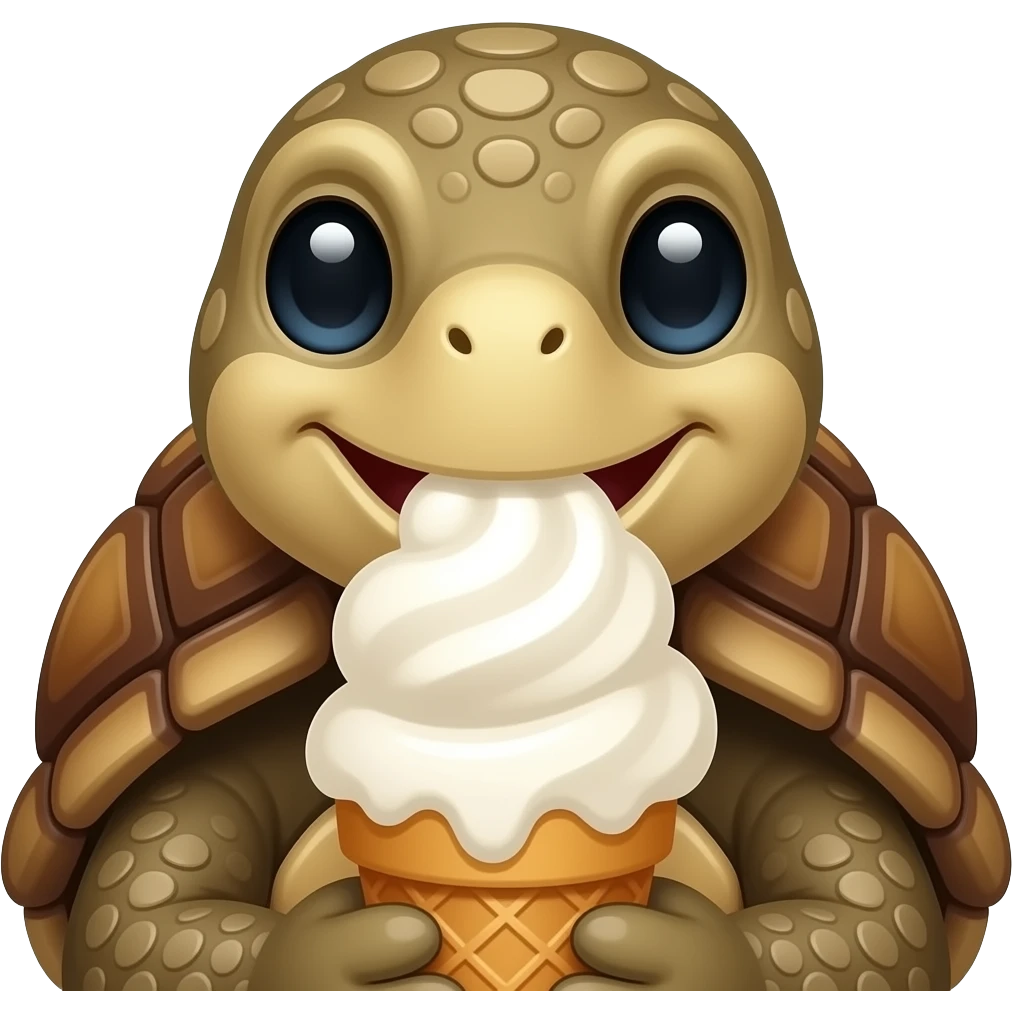 brown Turtle Eats big Ice Cream front facing closeup emoji