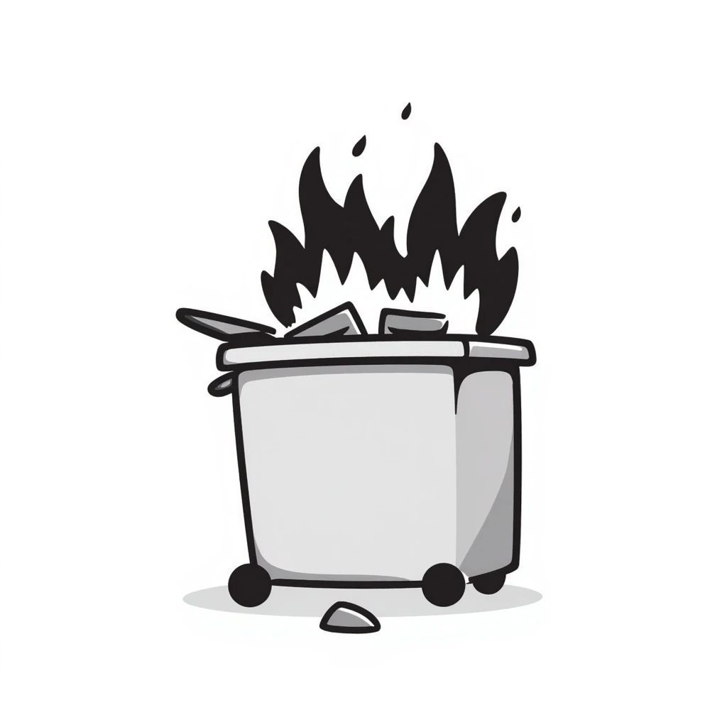dumpster on fire, hand drawn doodle style emoji
