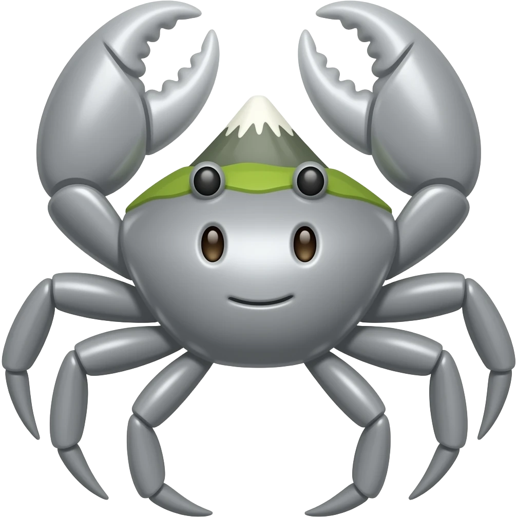 A gray crab facing forward with a mountain on his back emoji