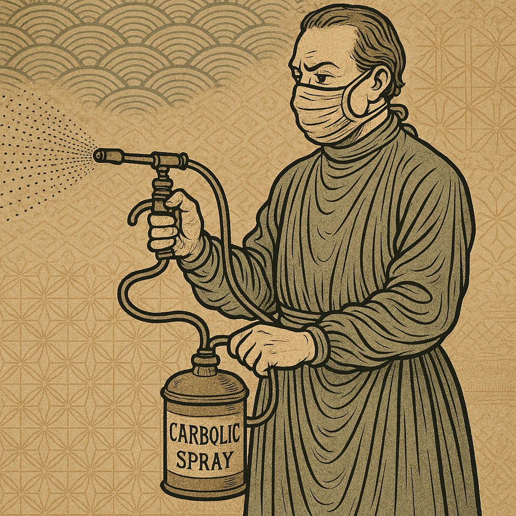 A victorian surgeon using a carbolic spray and wearing a gown emoji