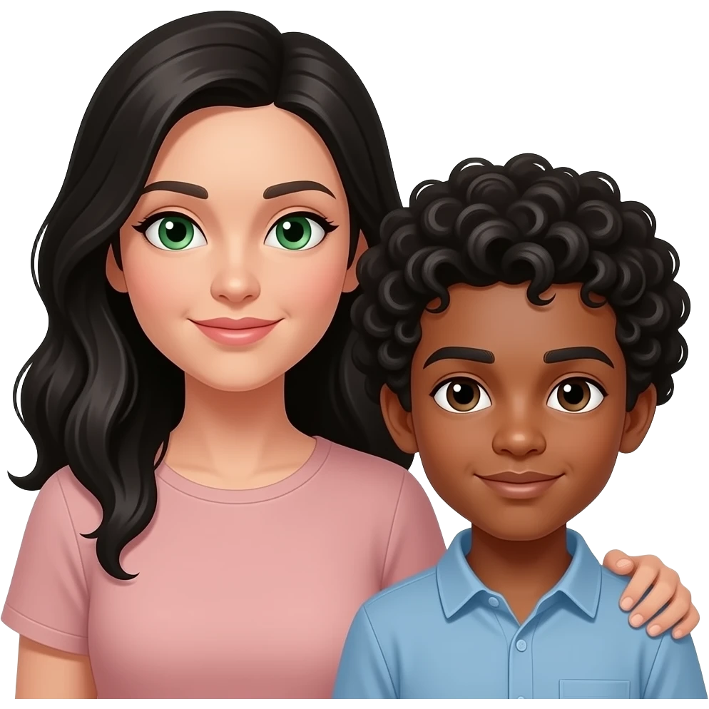 Mother  with green eyers  and black hair and son with blak curles emoji
