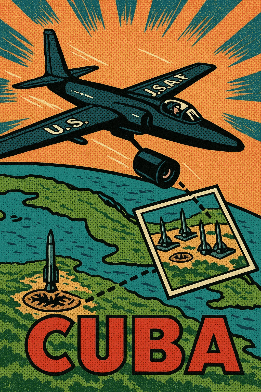 A 1960s USA Spy Plane taking pictures over Cuba showing missile launch pads emoji