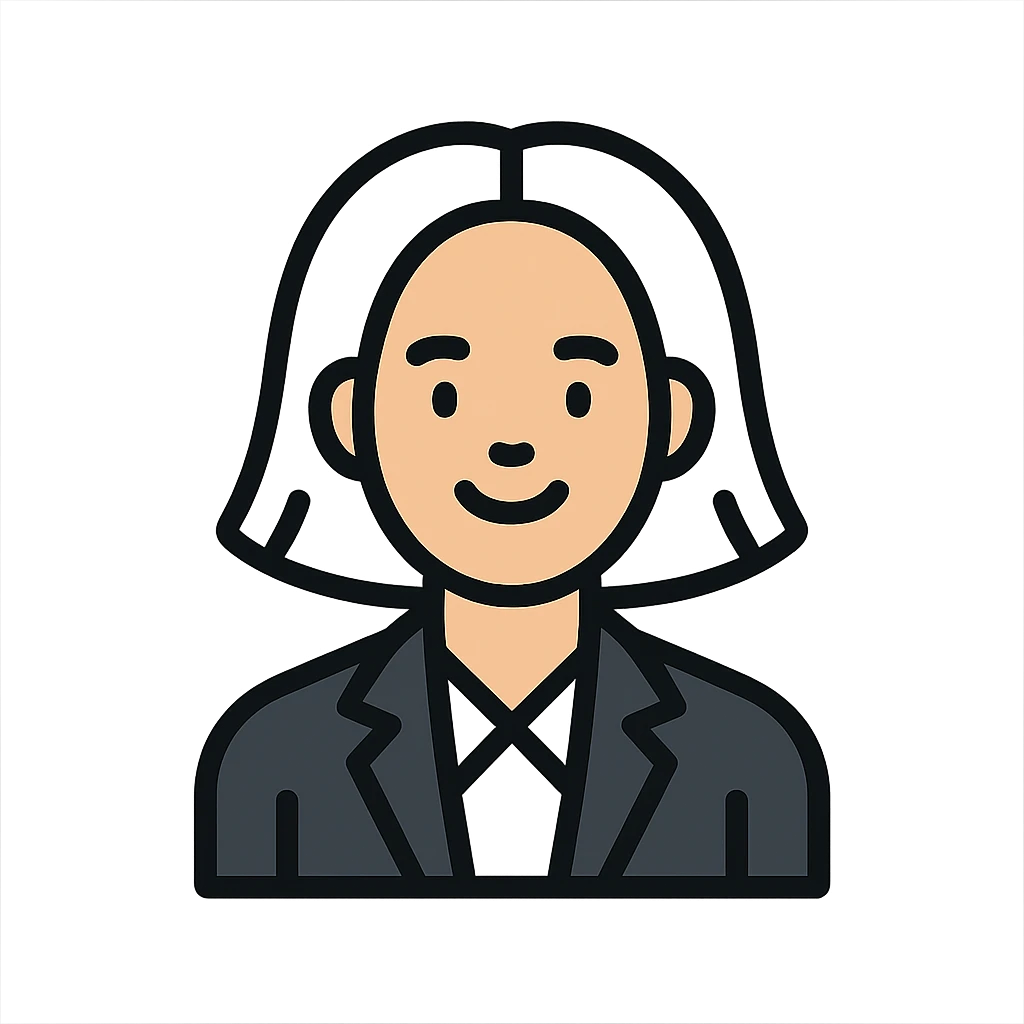 Man with white hair parted in the middle, black in color, shoulder-length, smiling, wearing a white shirt and a black jacket emoji