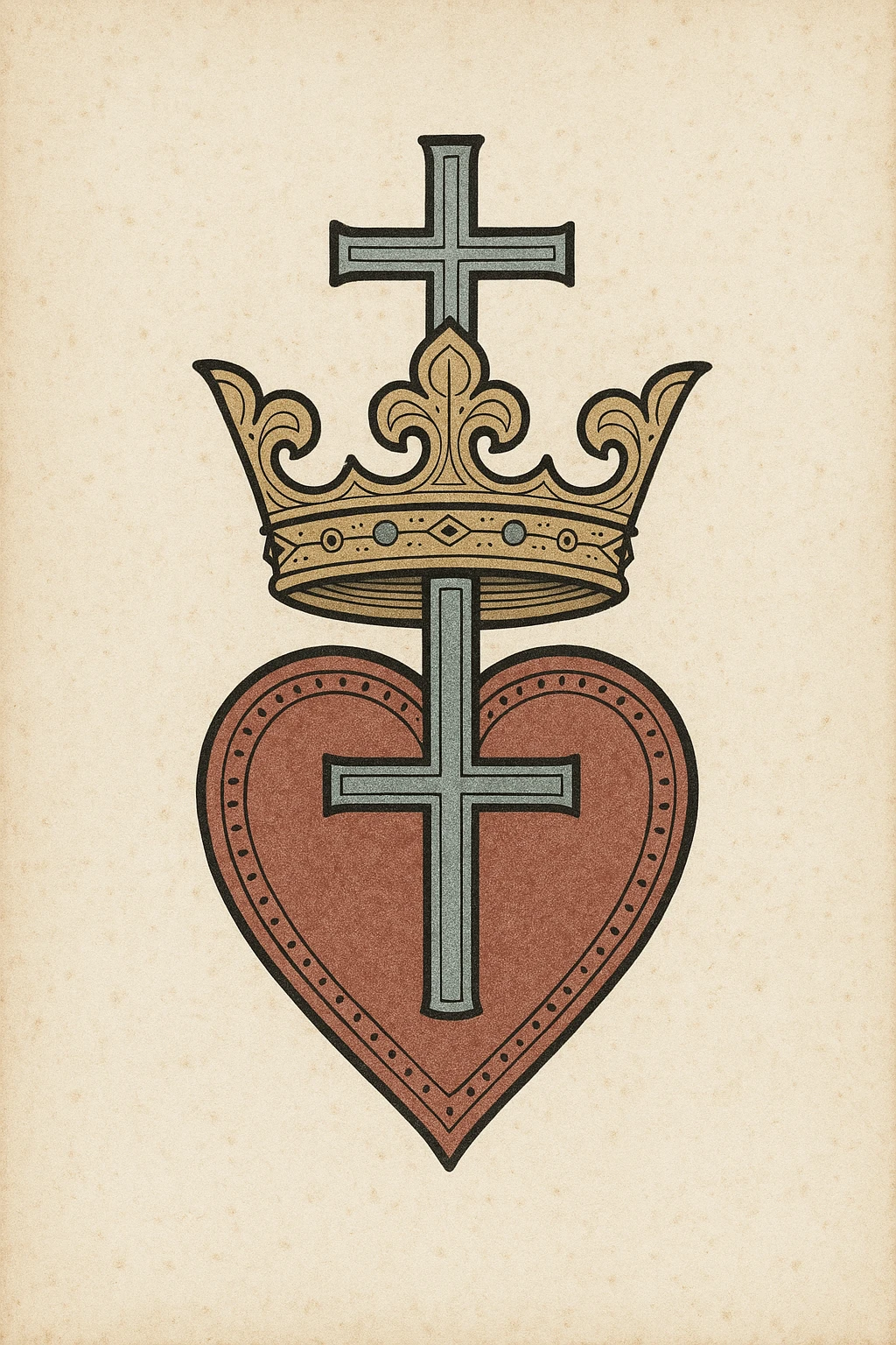 traditional emblem style French Vendée flag with crowned heart and cross, colors red, white, gold, white background emoji
