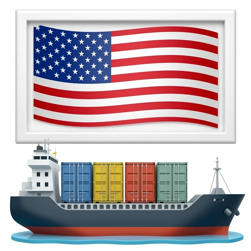 The cargo ship carried 4 large containers, with an American flag hanging horizontally emoji