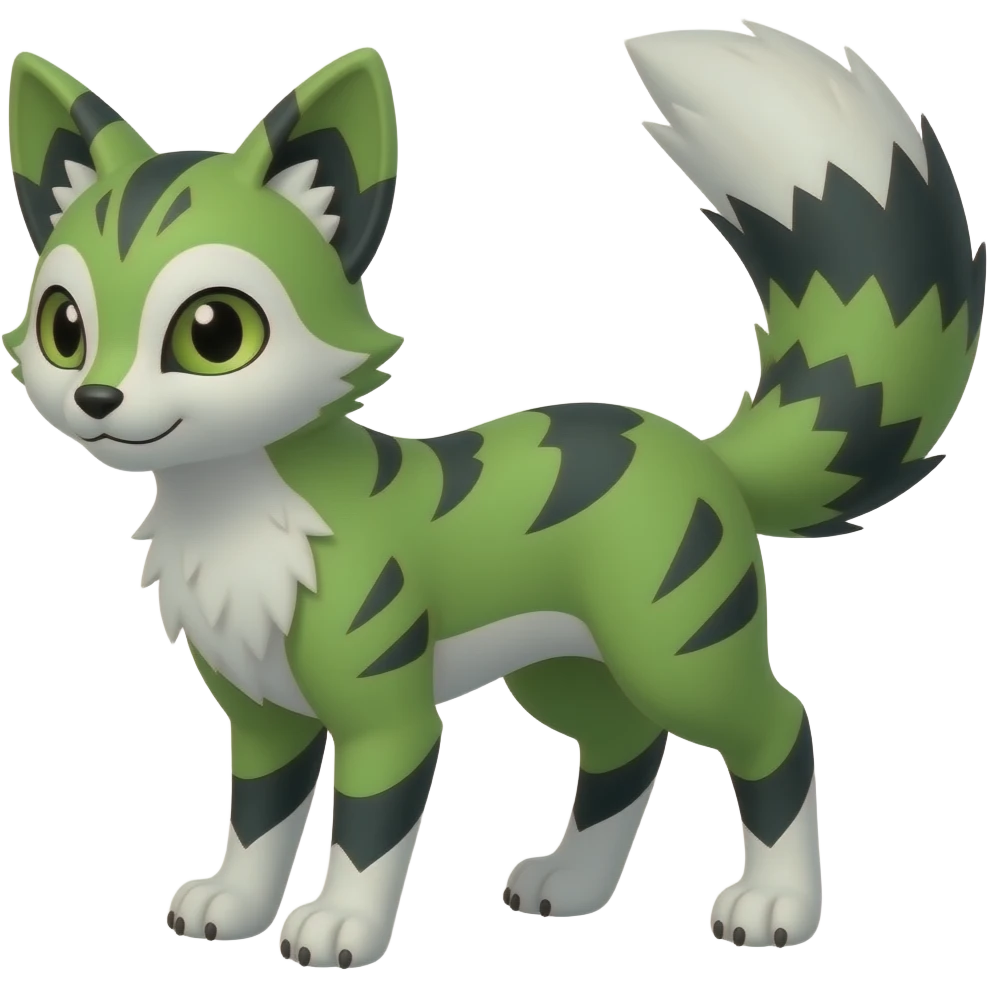 randomly marked forest-green and lime-green and black and white Civet-Genet-Vernid-Fakémon-hybrid emoji
