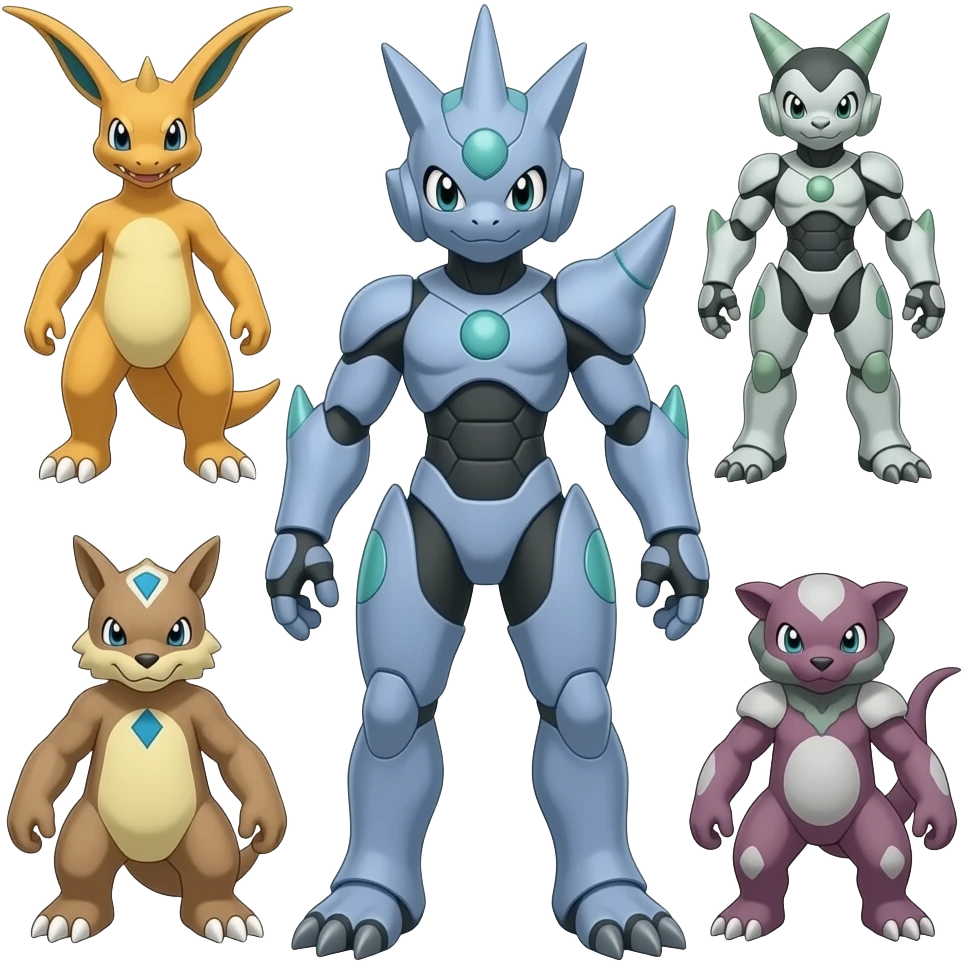 Heliolisk-Sergal-Cyclizar-Guilmon-Protogen-Wickerbeast-grem2-Genesect-Pokémon, full body emoji