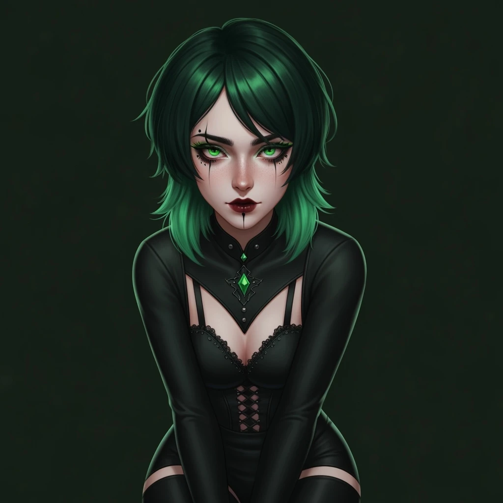 green goth profile banner, cute, expressive, minimal, variation 3 emoji
