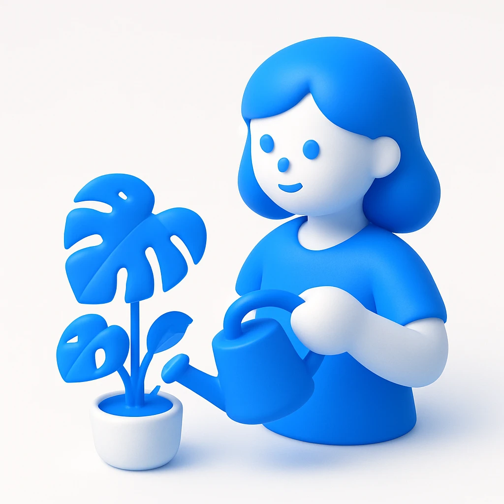 woman watering her monstera plant emoji
