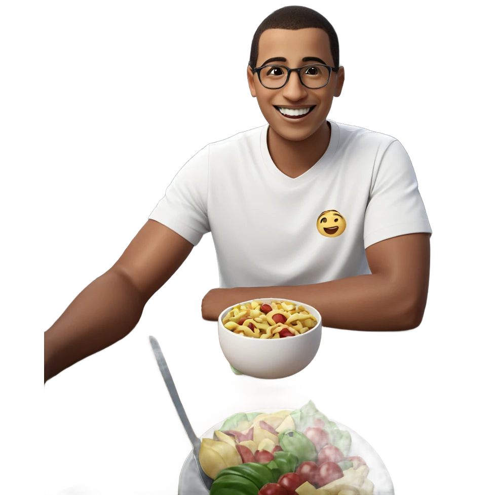 smiling boy with food indoors emoji