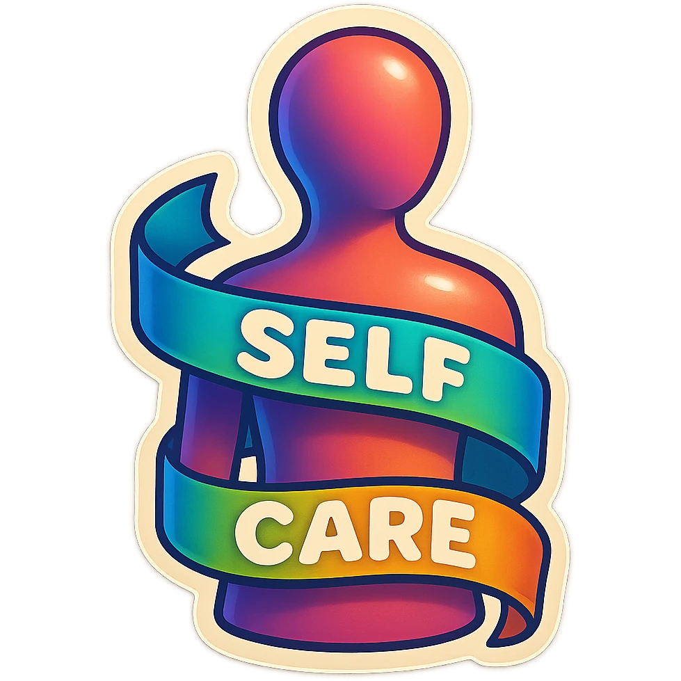 ribbon wrapping a human silhouette, symbol of self-care, retro sticker style, clear contours, shadows and highlights, psychosomatics theme emoji