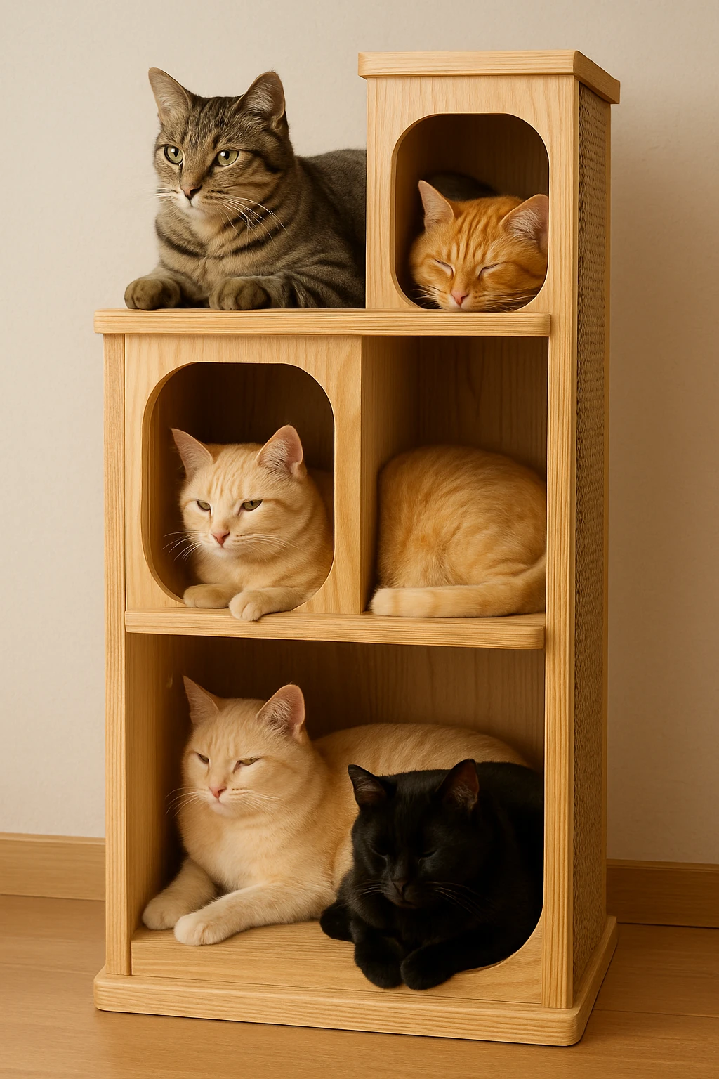cats relaxing in a vertical playhouse emoji