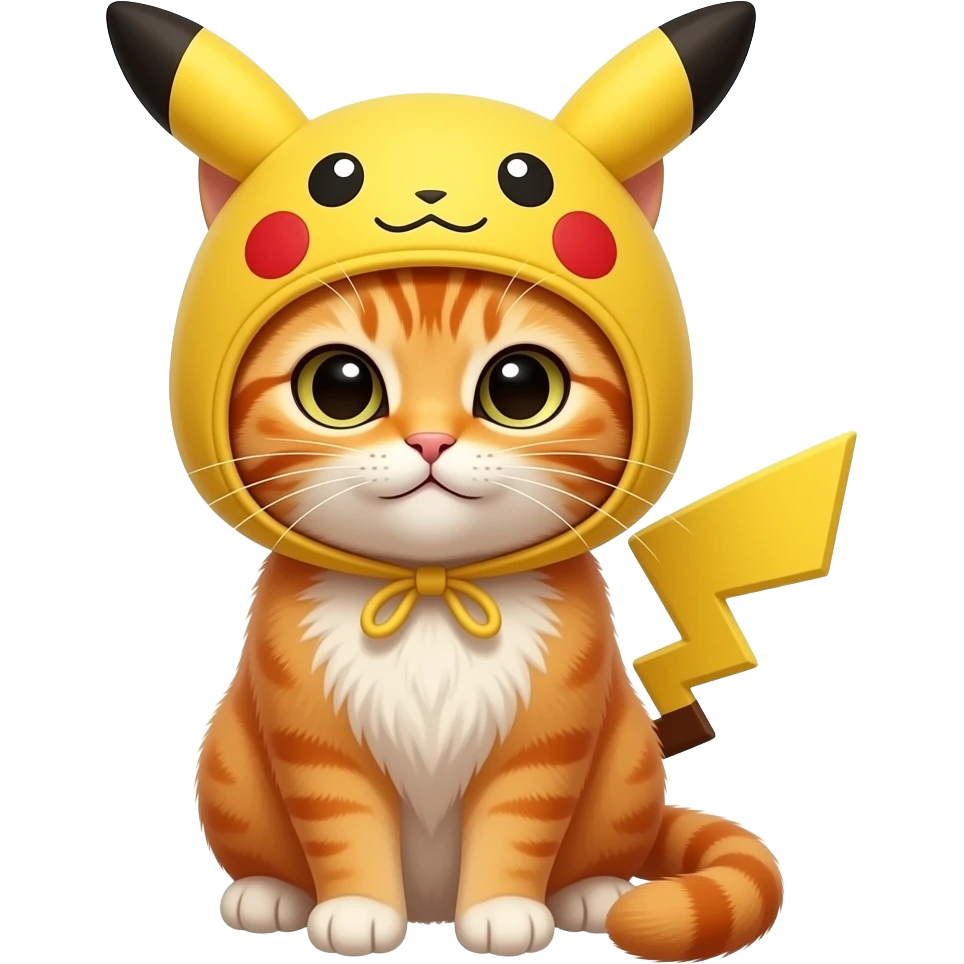Chat roux avec un chapeau pikachu emoji