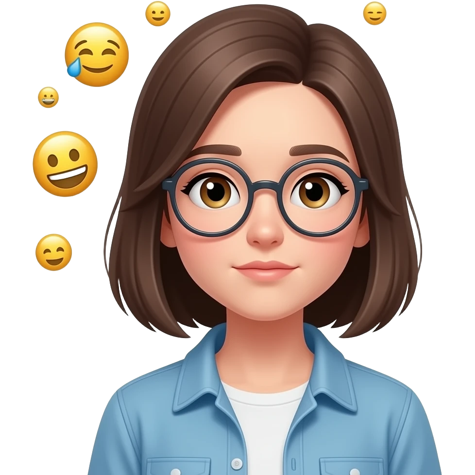 a girl with specs thinking like emoji emoji