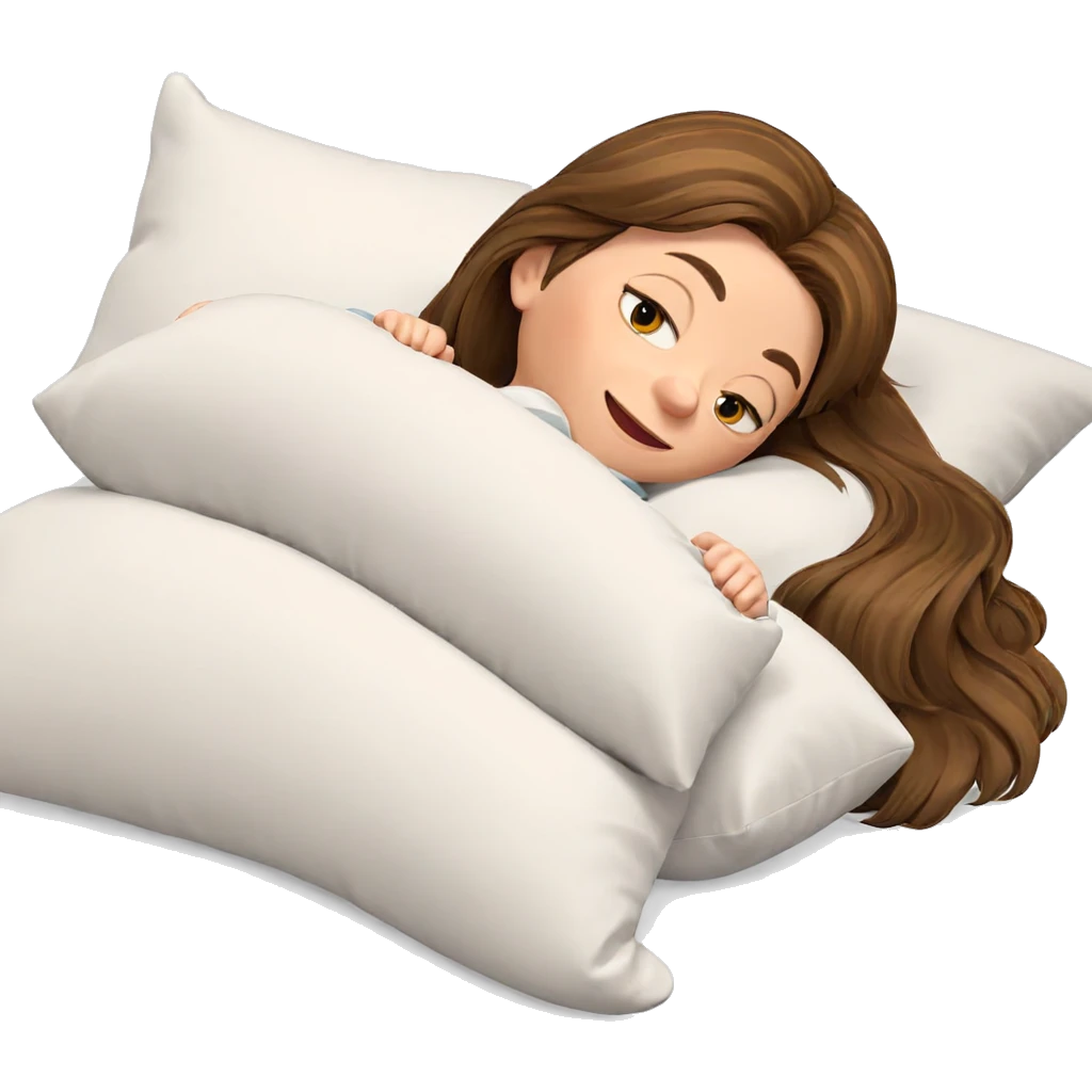 smiling girl with pillow relaxing emoji