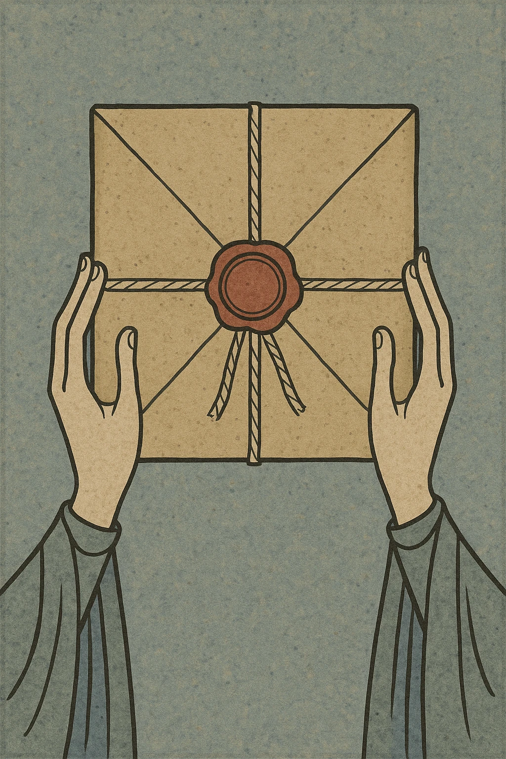 parcel wrapped in brown kraft paper, tied with string, red wax seal, vintage style, no text emoji